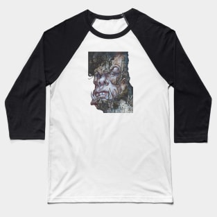 Eerie Forest Orc Head - Dark Fantasy Mixed Media Painting Baseball T-Shirt